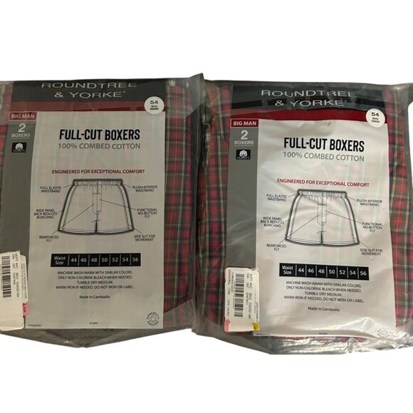 2 Pack Roundtree & Yorke Big Man Full-Cut Boxers 54 100% Cotton plaid underwear - Picture 3 of 3